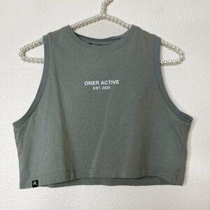 Oner Active Size Small Sage Green Crop Muscle Top Classic Sleeveless Tank Logo
